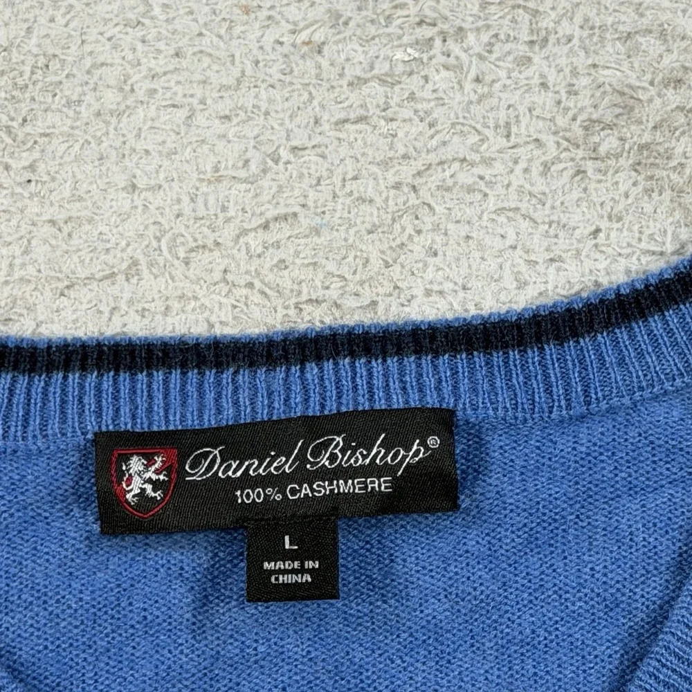 Daniel Bishop Sweater Mens Large Blue 100% Cashmere V-Neck Pullover Soft